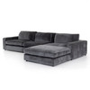 Bloor Charcoal Worn Velvet Contemporary 3 Piece Sectional Sofa W/ Ottoman