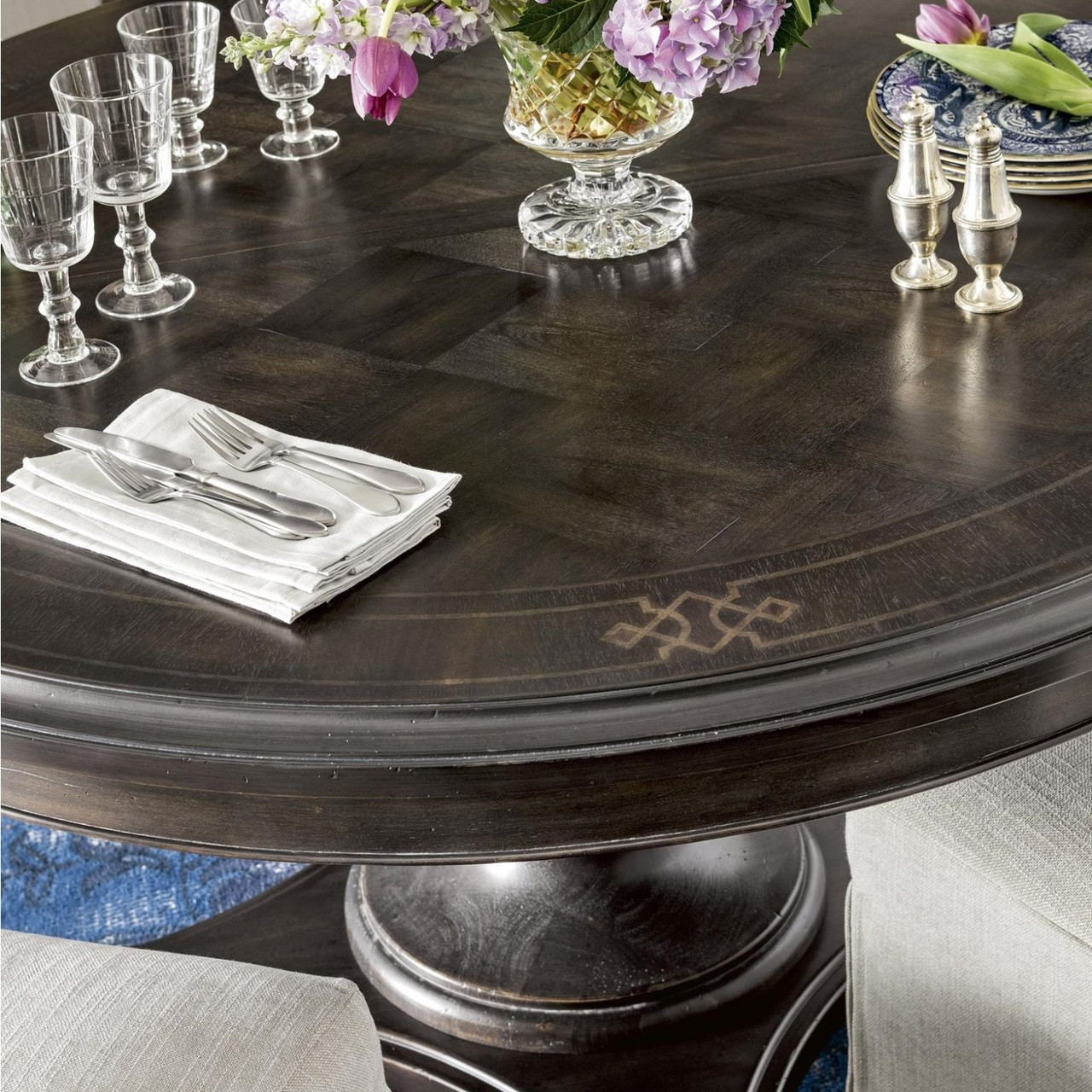 French Maison Dark Wood Expandable Round Dining Table 54" | Zin Home