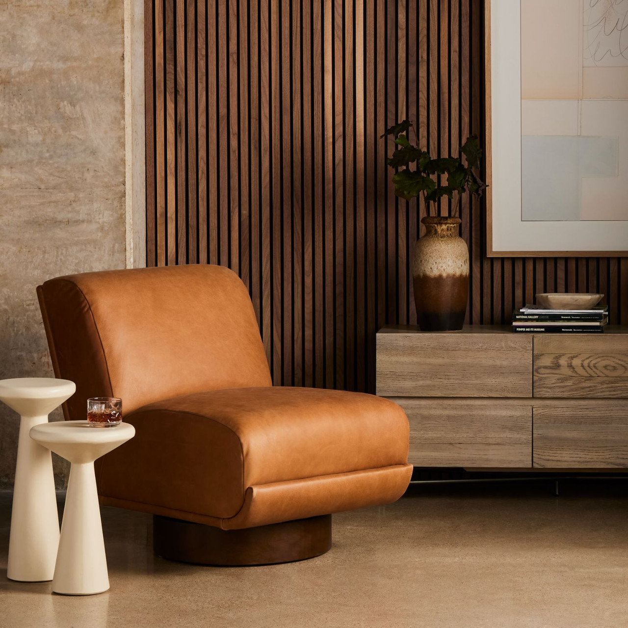 Bronwyn Palermo Cognac Leather Swivel Chair Zin Home