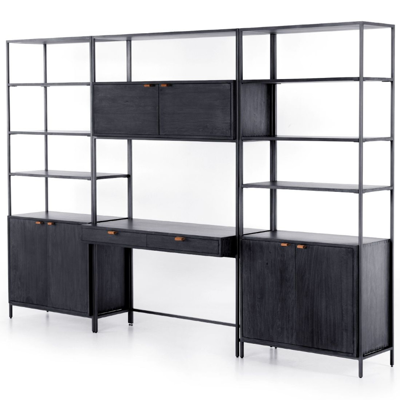 Trey Black Modular Wall Desk With 2 Bookcase Towers 120