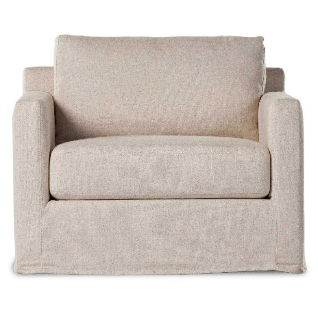 Hampton Oatmeal Upholstered Slipcover Swivel Chair Zin Home