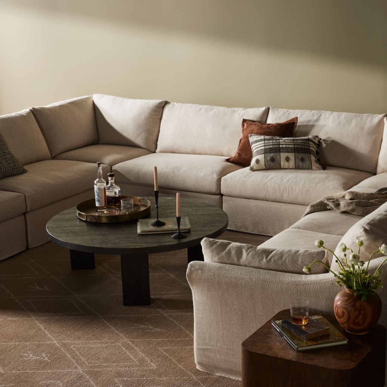Delray Oatmeal Upholstered 8-PC Slipcover U-Sectional Sofa | Zin Home