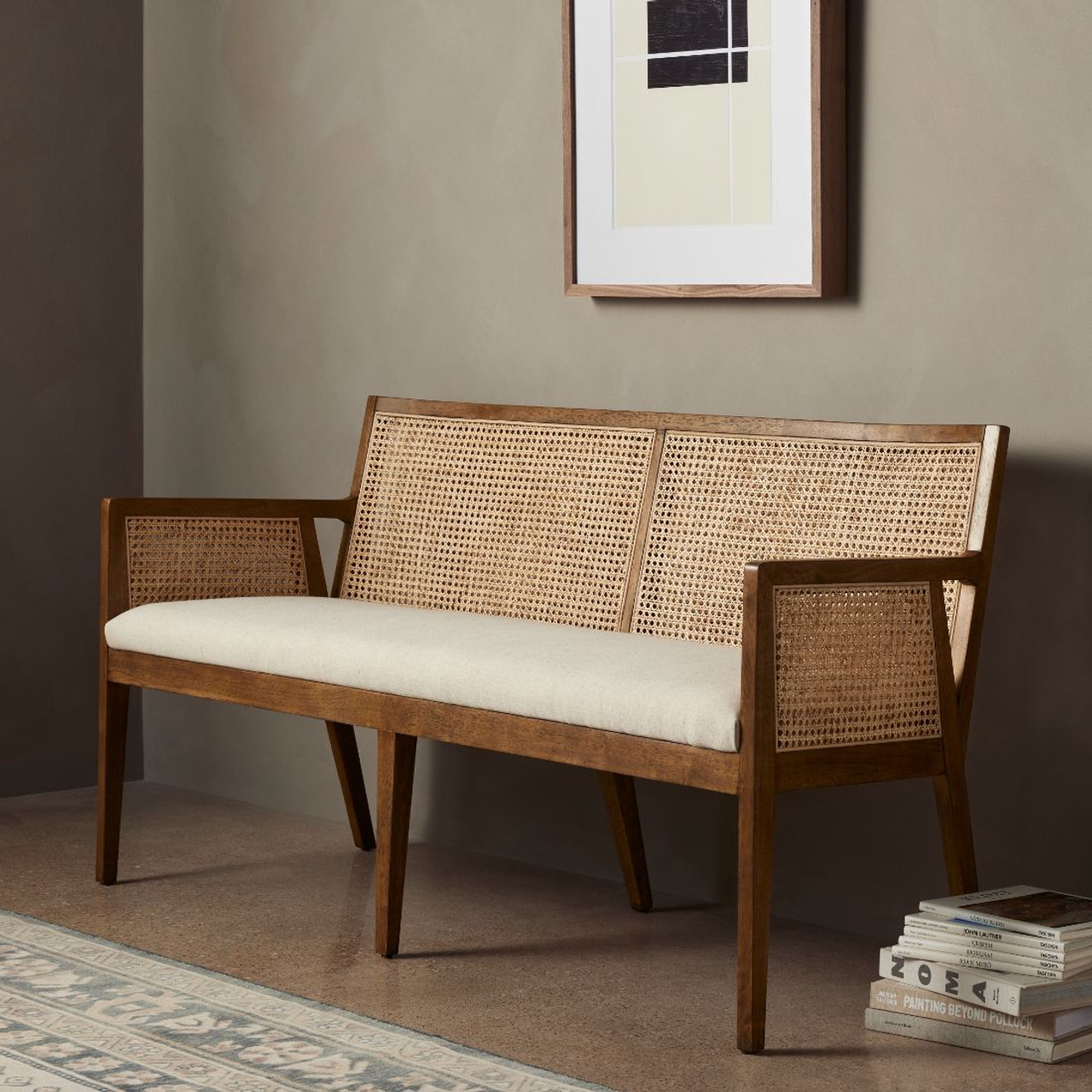 Antonia Toasted Woven Cane Dining Bench Settee | Zin Home