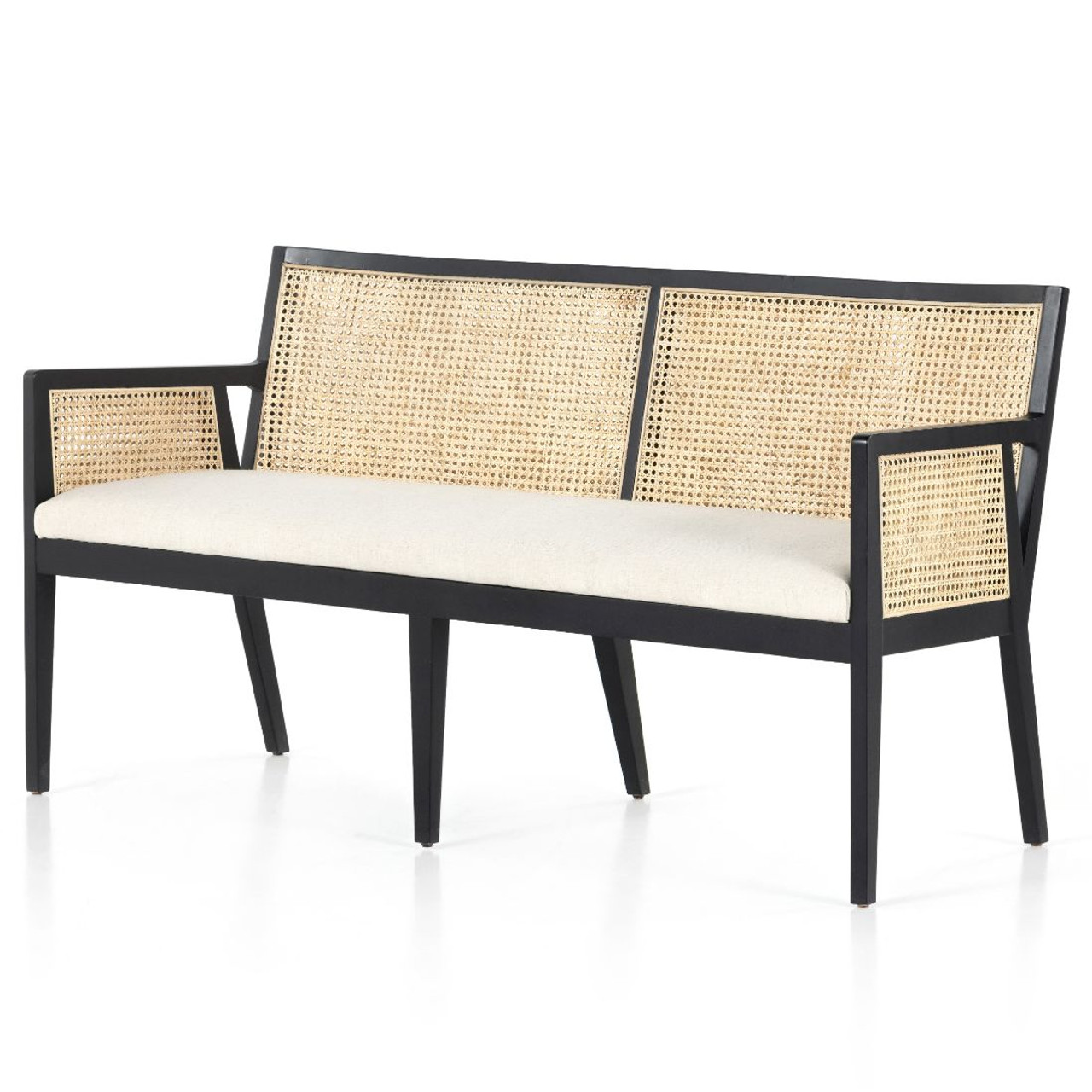 Antonia Ebony Woven Cane Dining Bench Settee | Zin Home