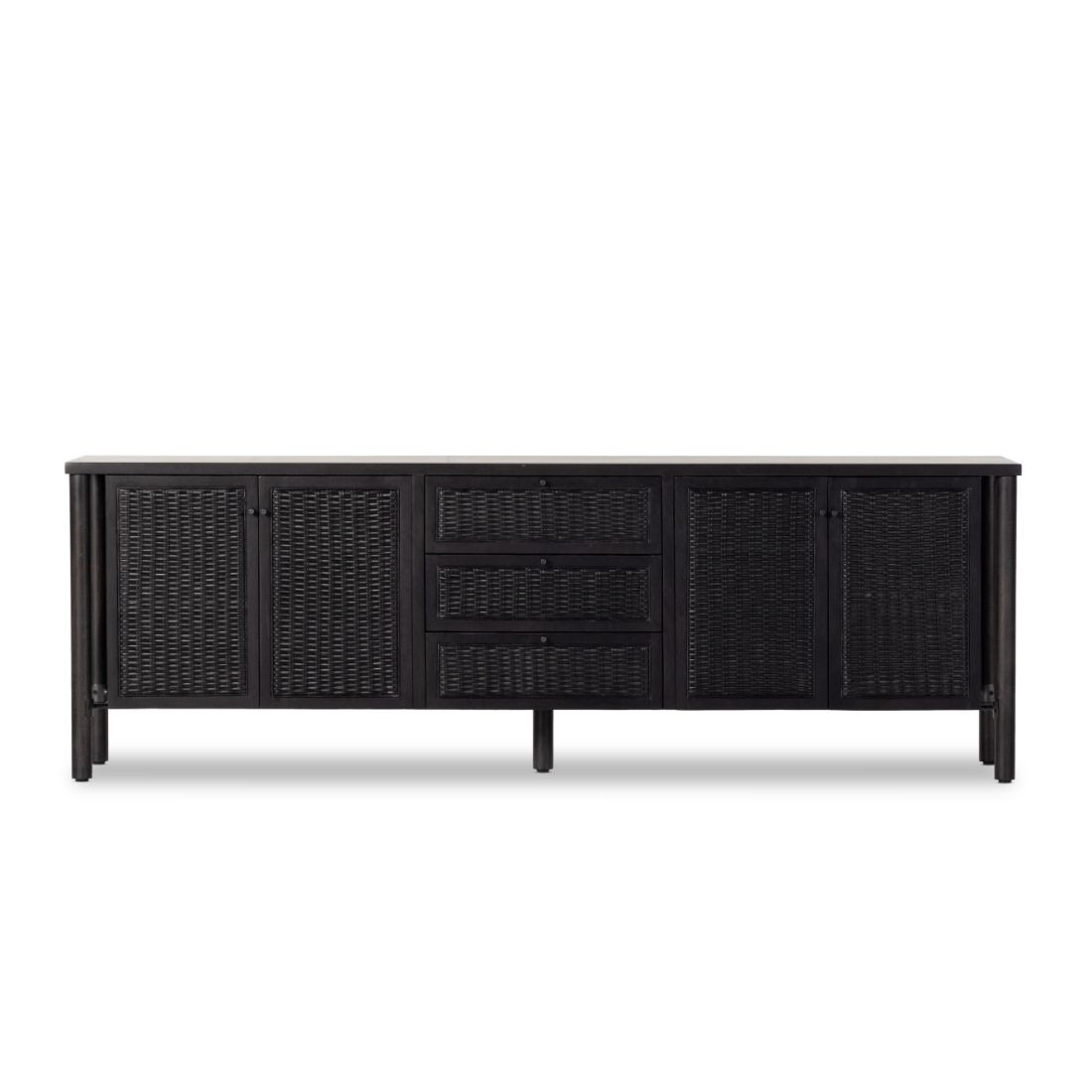 Veta Black Woven Cane Media Console 82" Zin Home