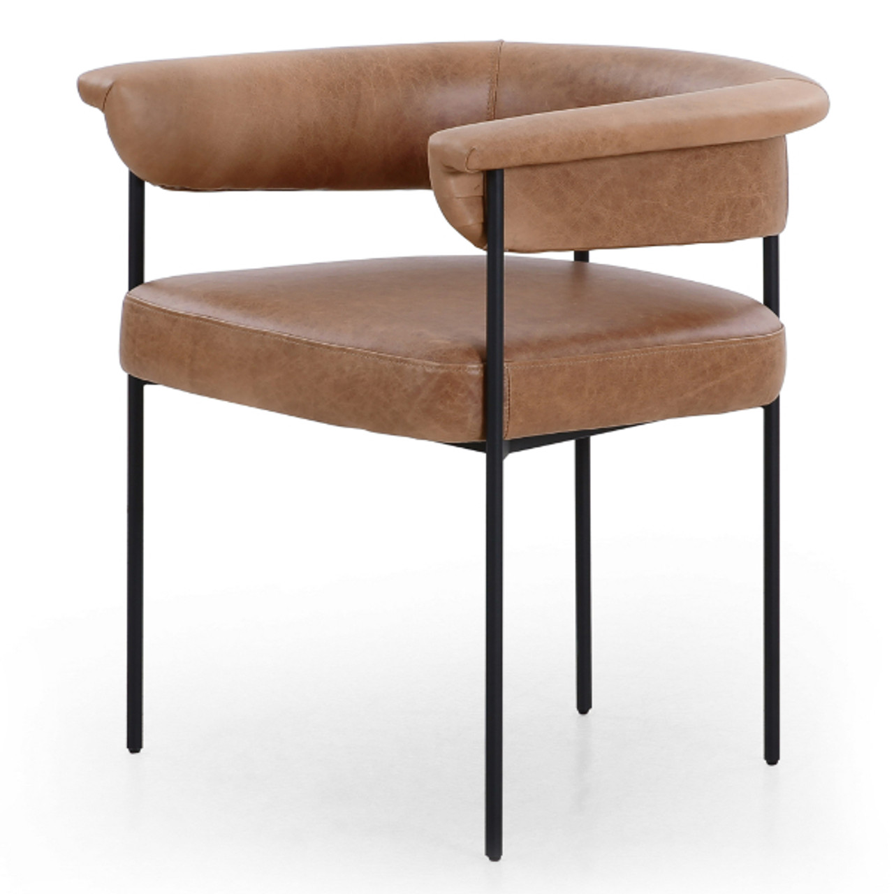 Chari Amatera Carrie Brown Leather Upholstered Barrel Dining Arm Chair