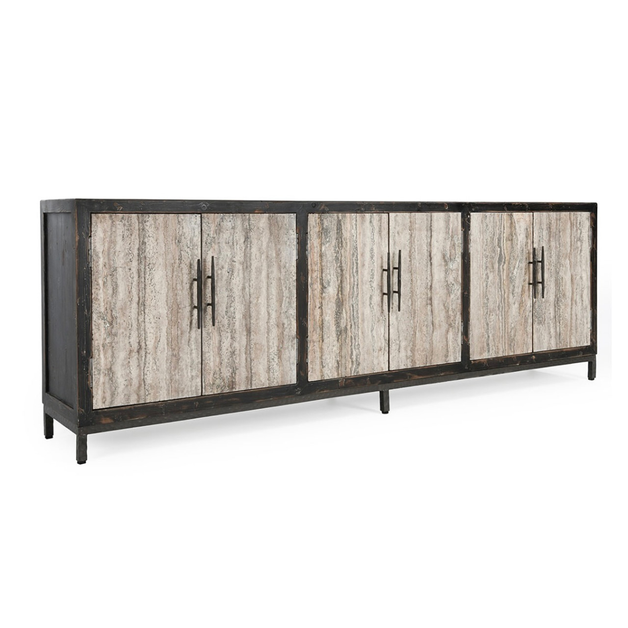 Lisbon 6-Door Reclaimed Wood and Travertine Sideboard 103