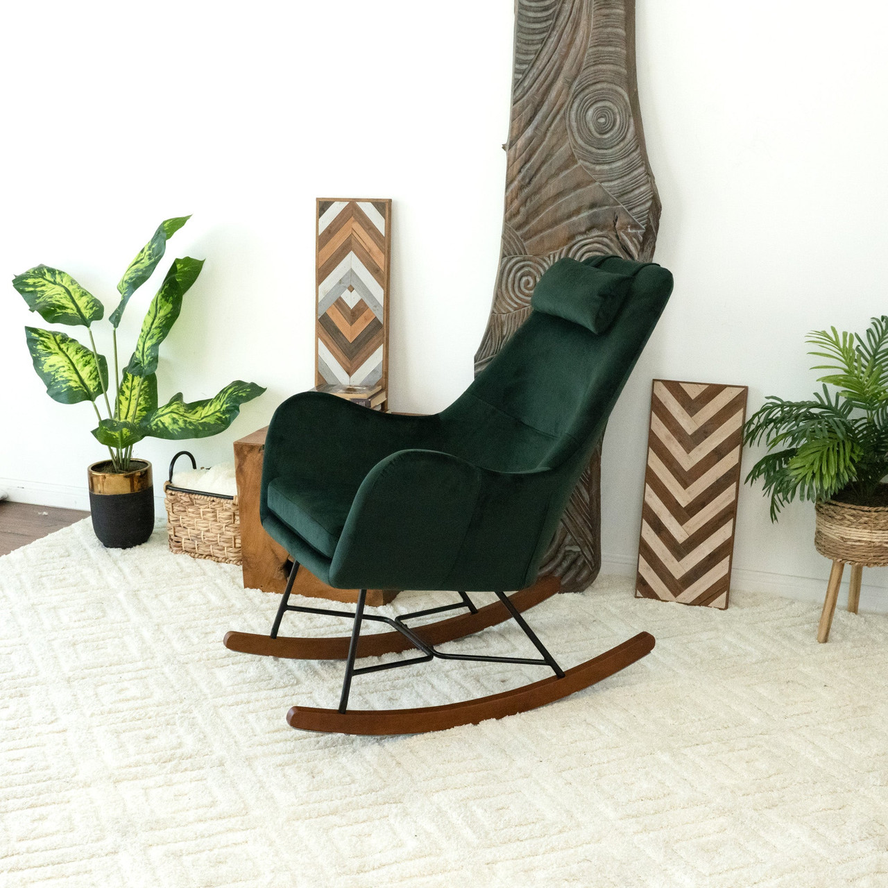 Chelsea Green Velvet Rocking Chair| Zin Home