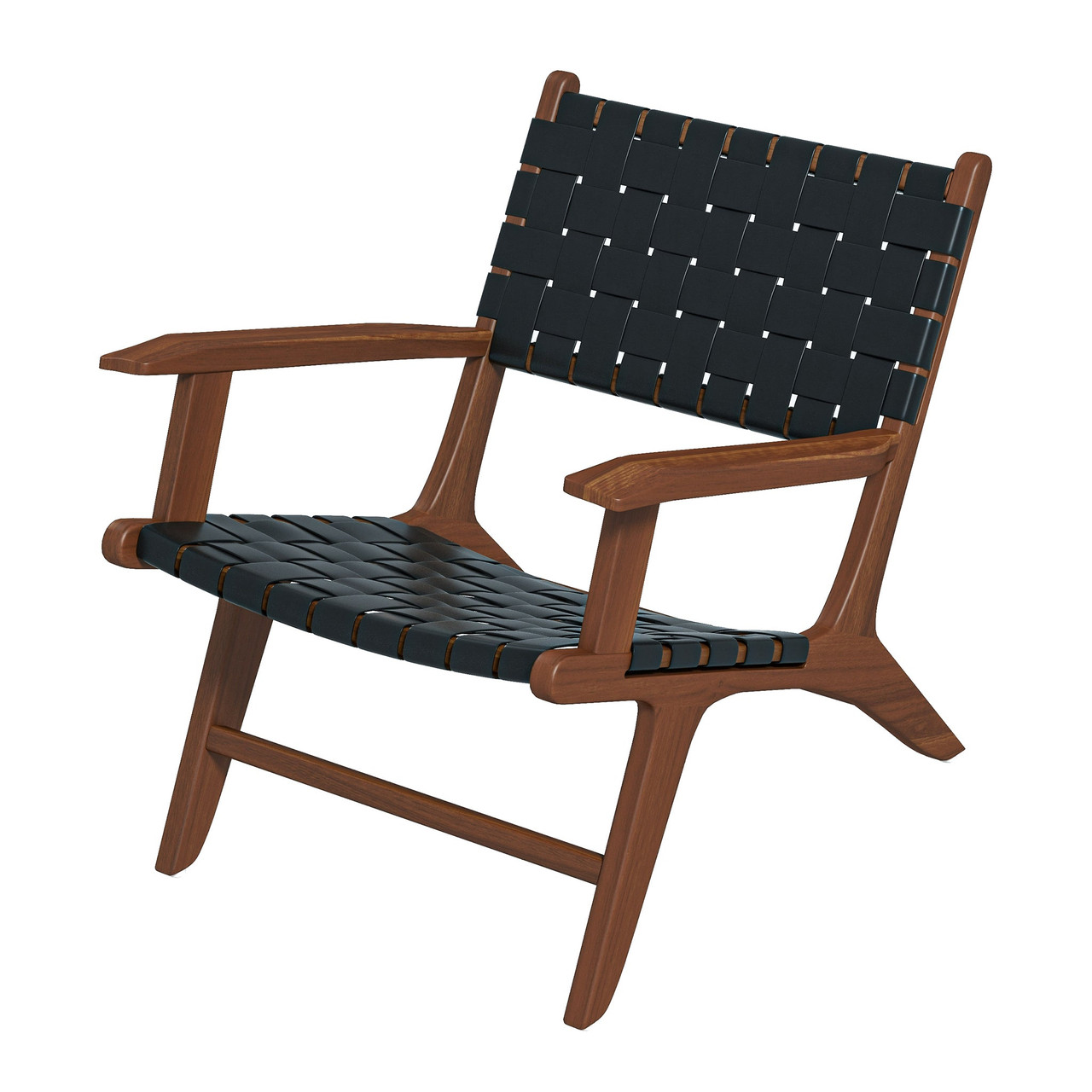 Melody Black Strap Leather Teak Wood Lounge Chair - Black| Zin Home