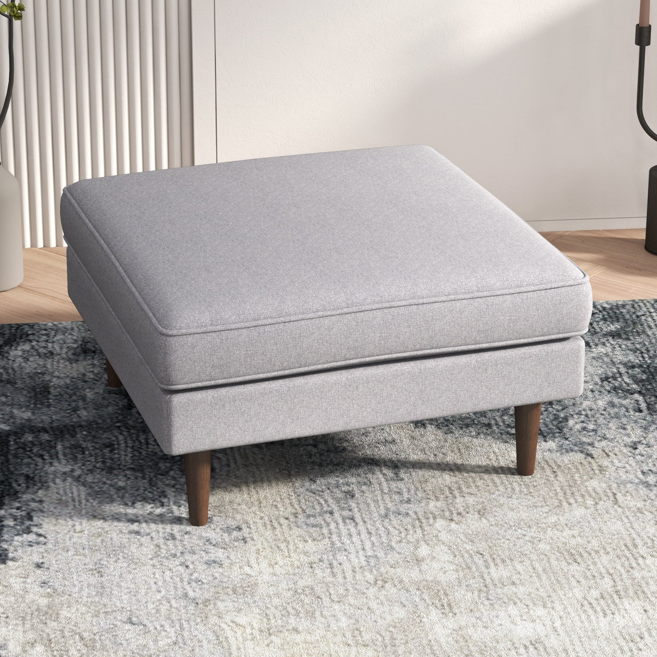 Amber Square Upholstered Ottoman (Light Gray Linen)| Zin Home