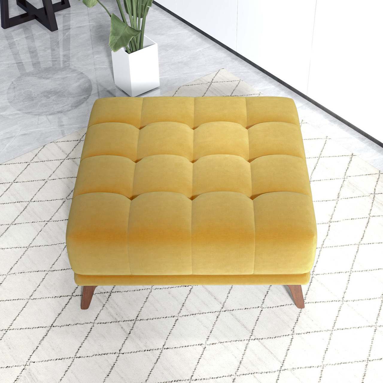 Addison Square Upholstered Ottoman - Yellow | Zin Home