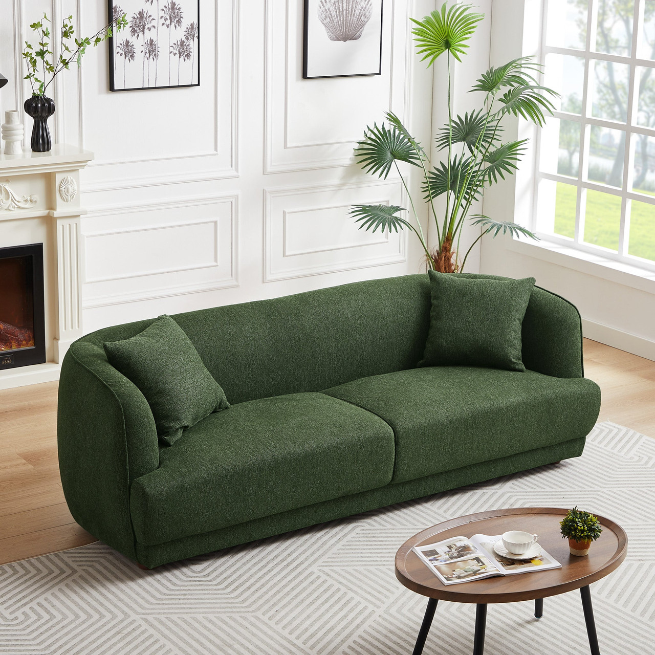 Larisa Mid Century Modern Linen Sofa - Green| Zin Home