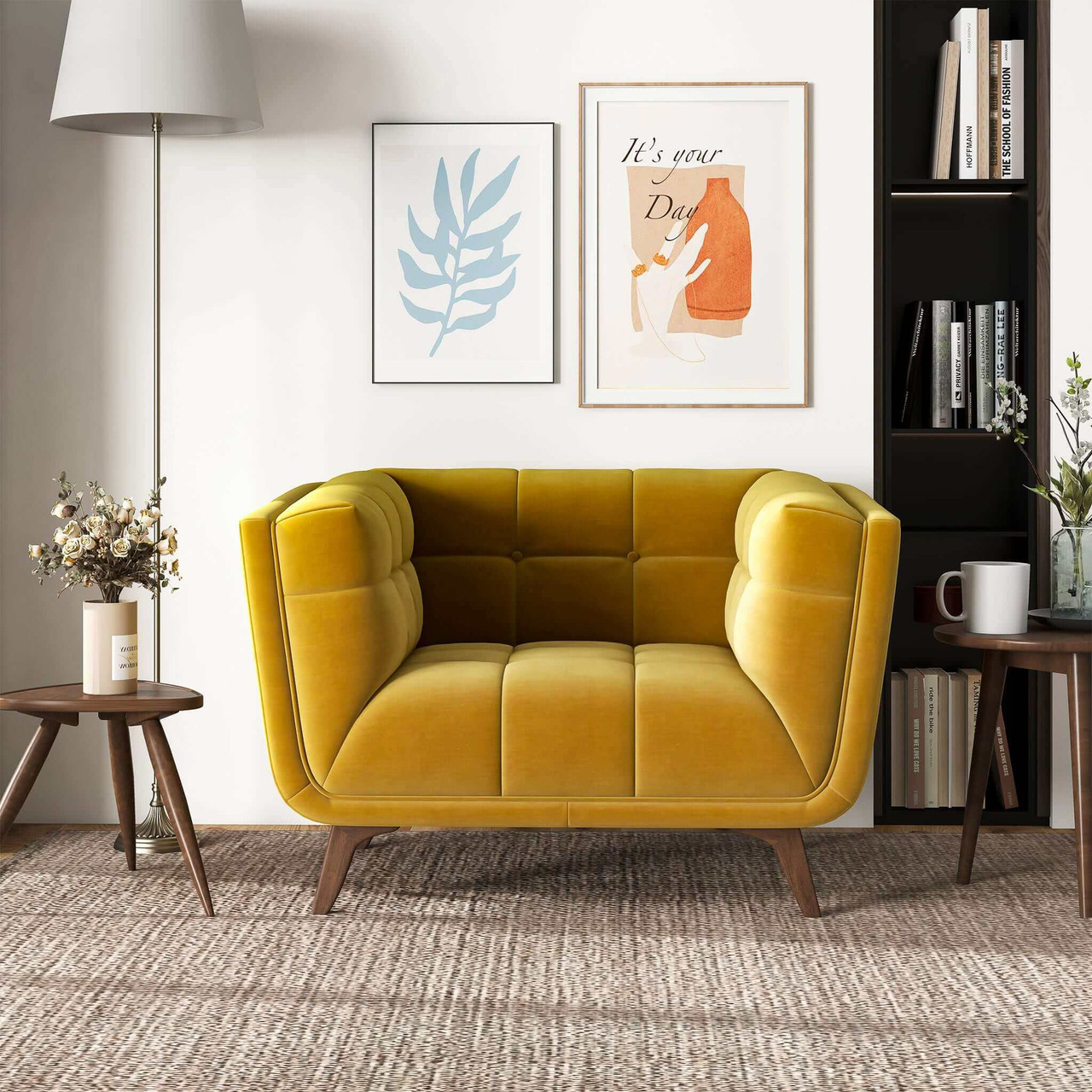Addison Mid Century Modern Gold Velvet Lounge Chair| Zin Home