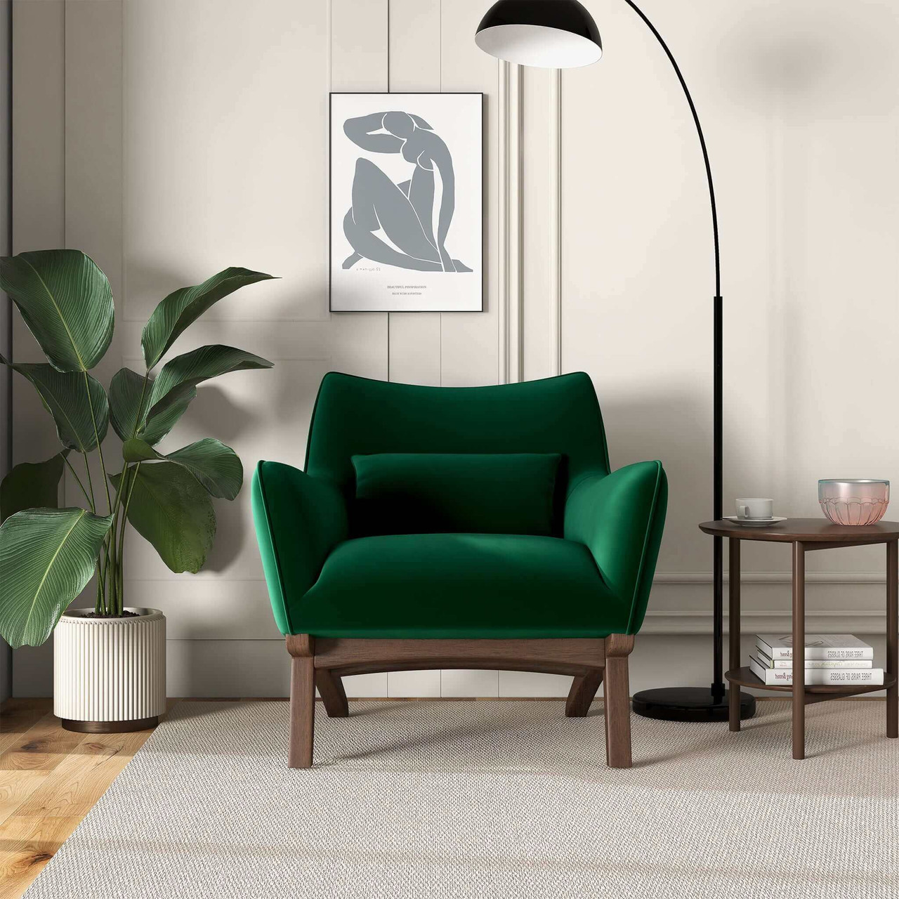 Brayden Mid Century Modern Dark Green Velvet Armchair| Zin Home