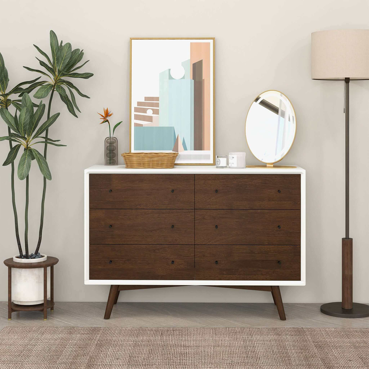 Mid Century Modern White Dresser 6 Drawer| Zin Home