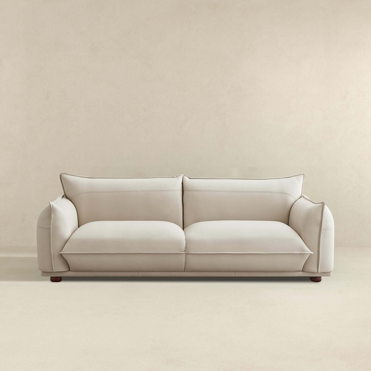 Emma Mid Century Modern Luxury Cream Leather Sofa| Zin Home