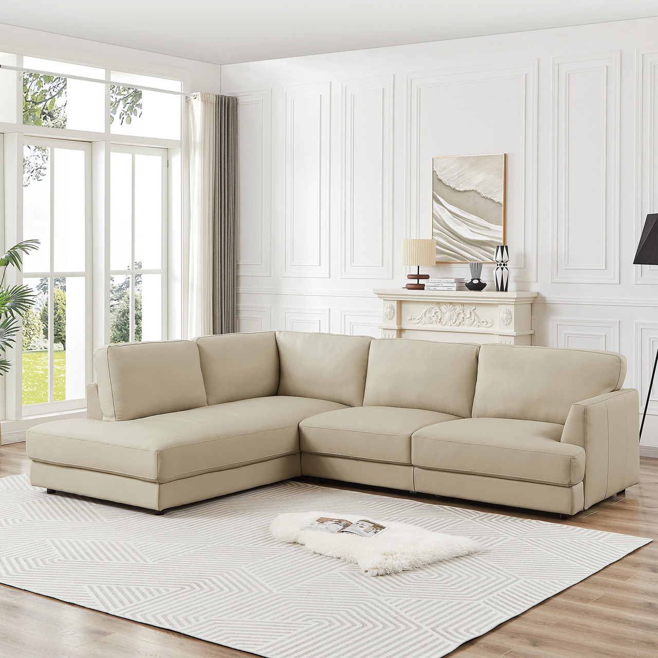 Leather Chaise White Sofa With Chaise Lounge Glander Cream Leather