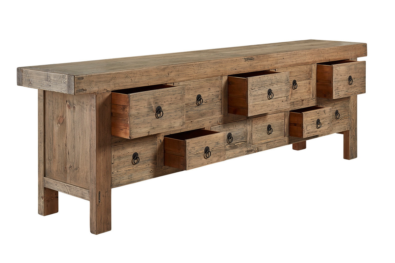 Old Reclaimed Pine Drawers Bank Credenza 114