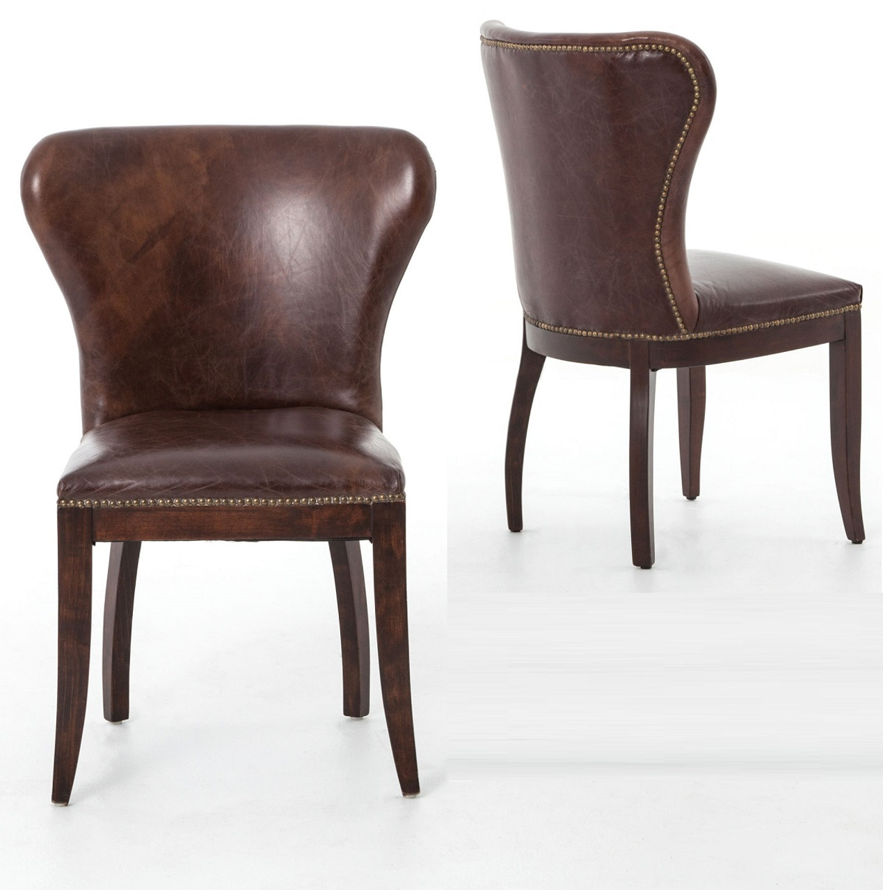 Richmond Vintage Tan Leather Wingback Dining Chair Zin Home