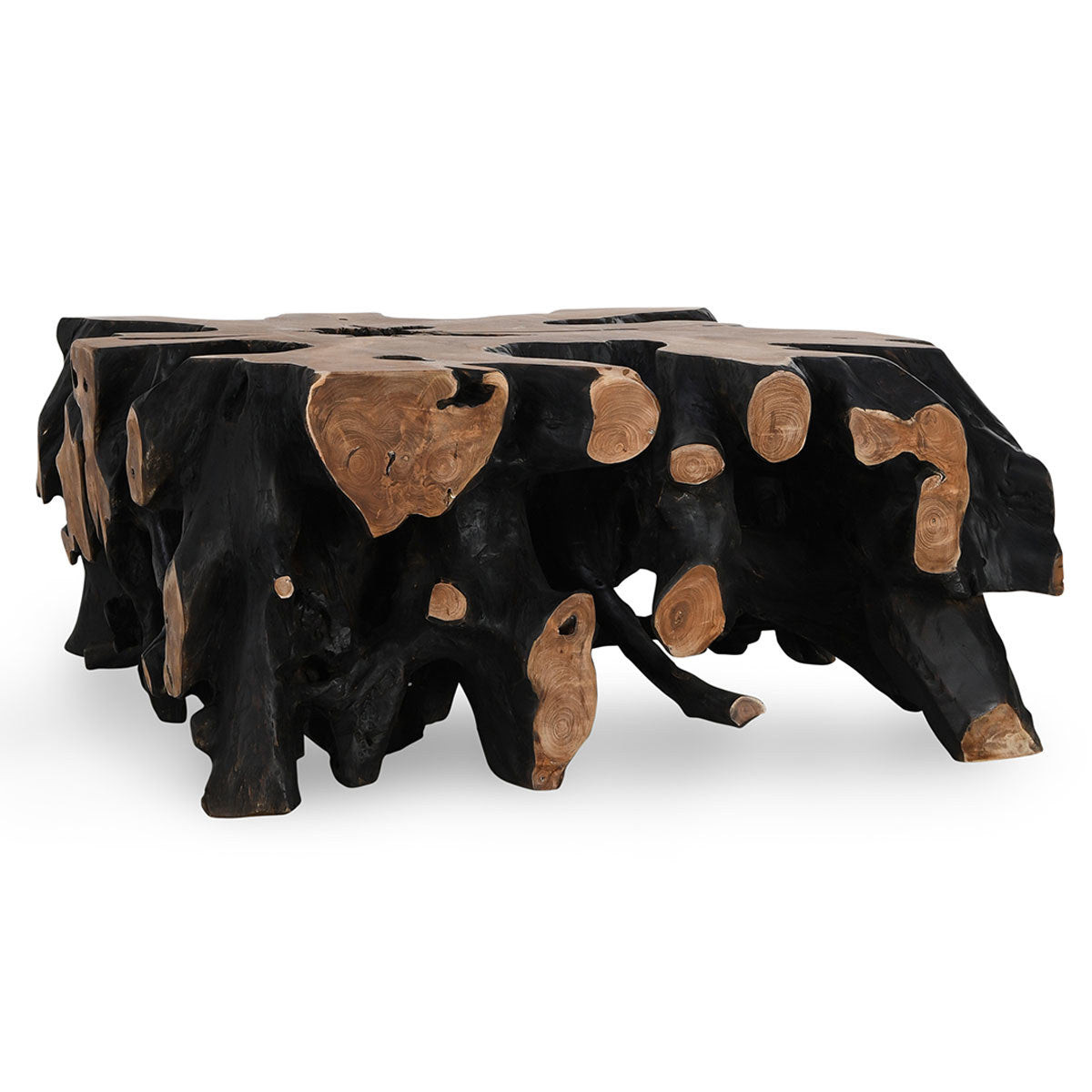Cypress Teak Root Square Coffee Table - Black-Brown | Zin Home