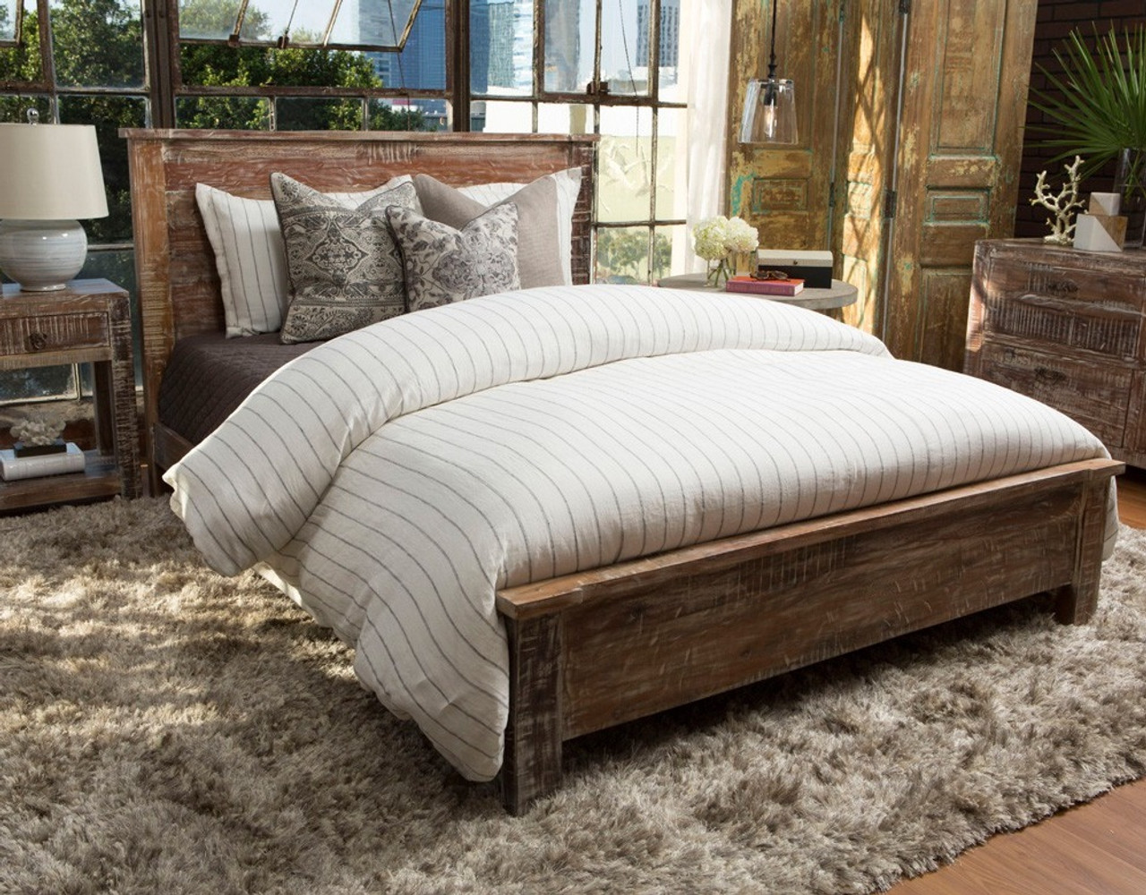 Hampton Rustic Teak Wood Queen Bed Frame Zin Home 