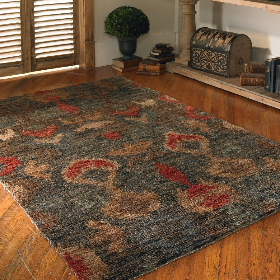 Hand Knotted Ikat Blue & Red Area Rugs Zin Home