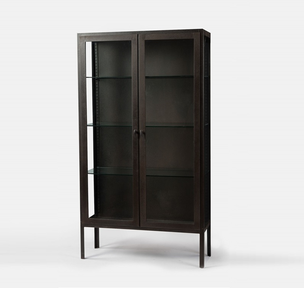 Trenton Aged Black Metal Display Cabinet With Glass Doors Zin Home