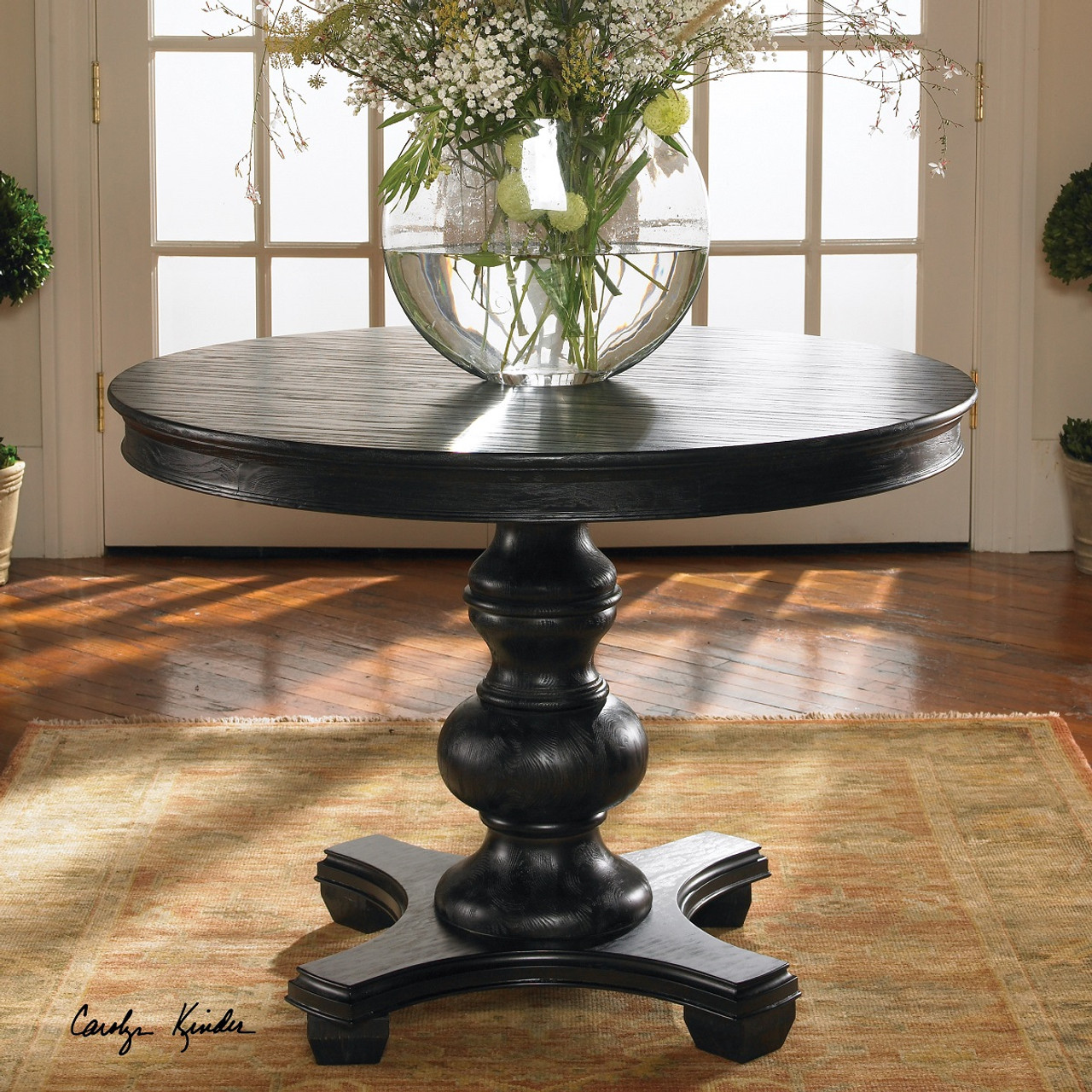 Brynmore Black Round Pedestal Table 42"| Zin Home