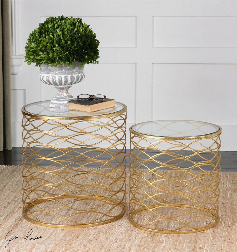 Zoa Bright Gold Leaf Glass Top Side Tables Zin Home