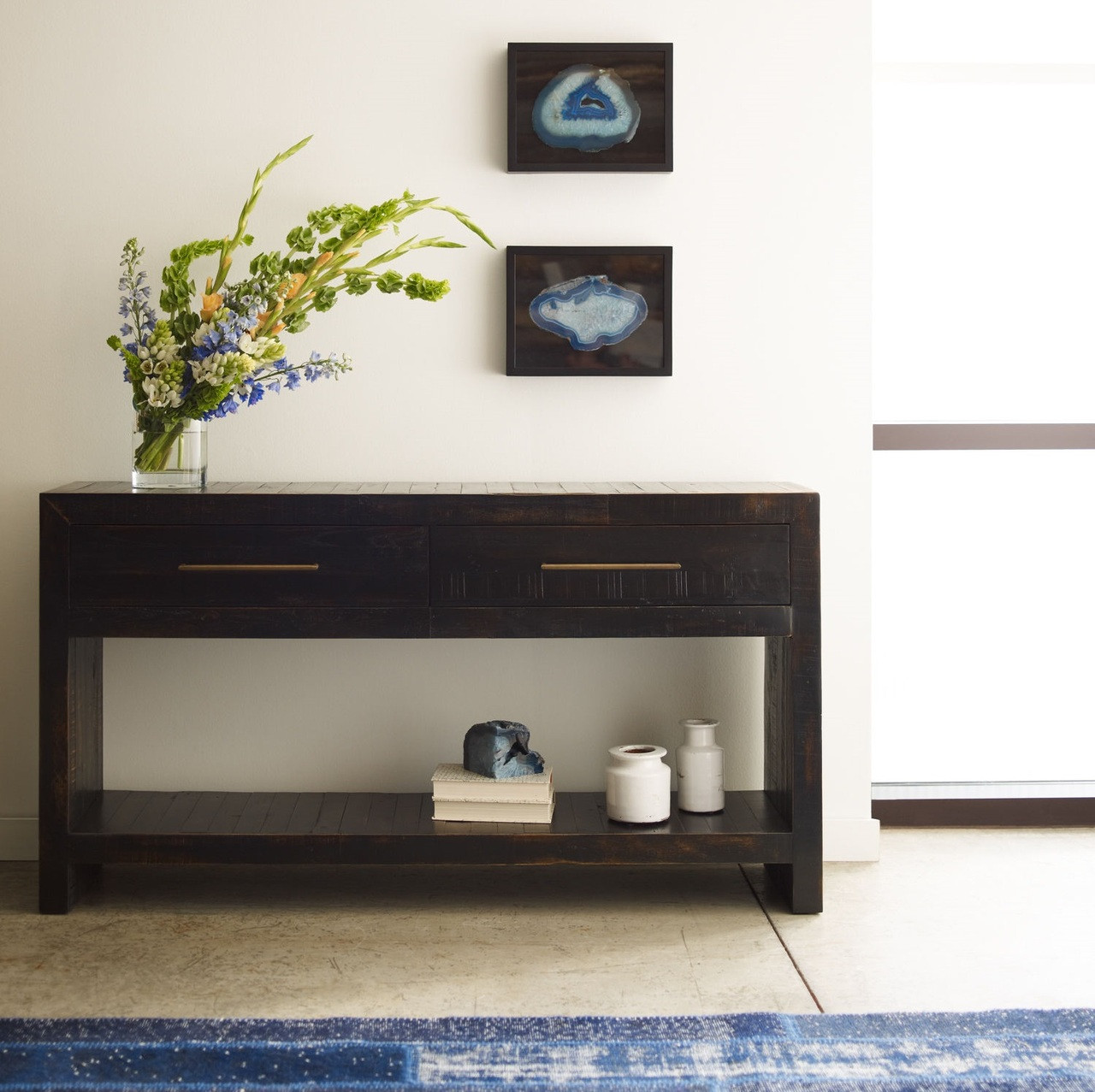 Suki Burnished Black Reclaimed Pine Wood Console Table with