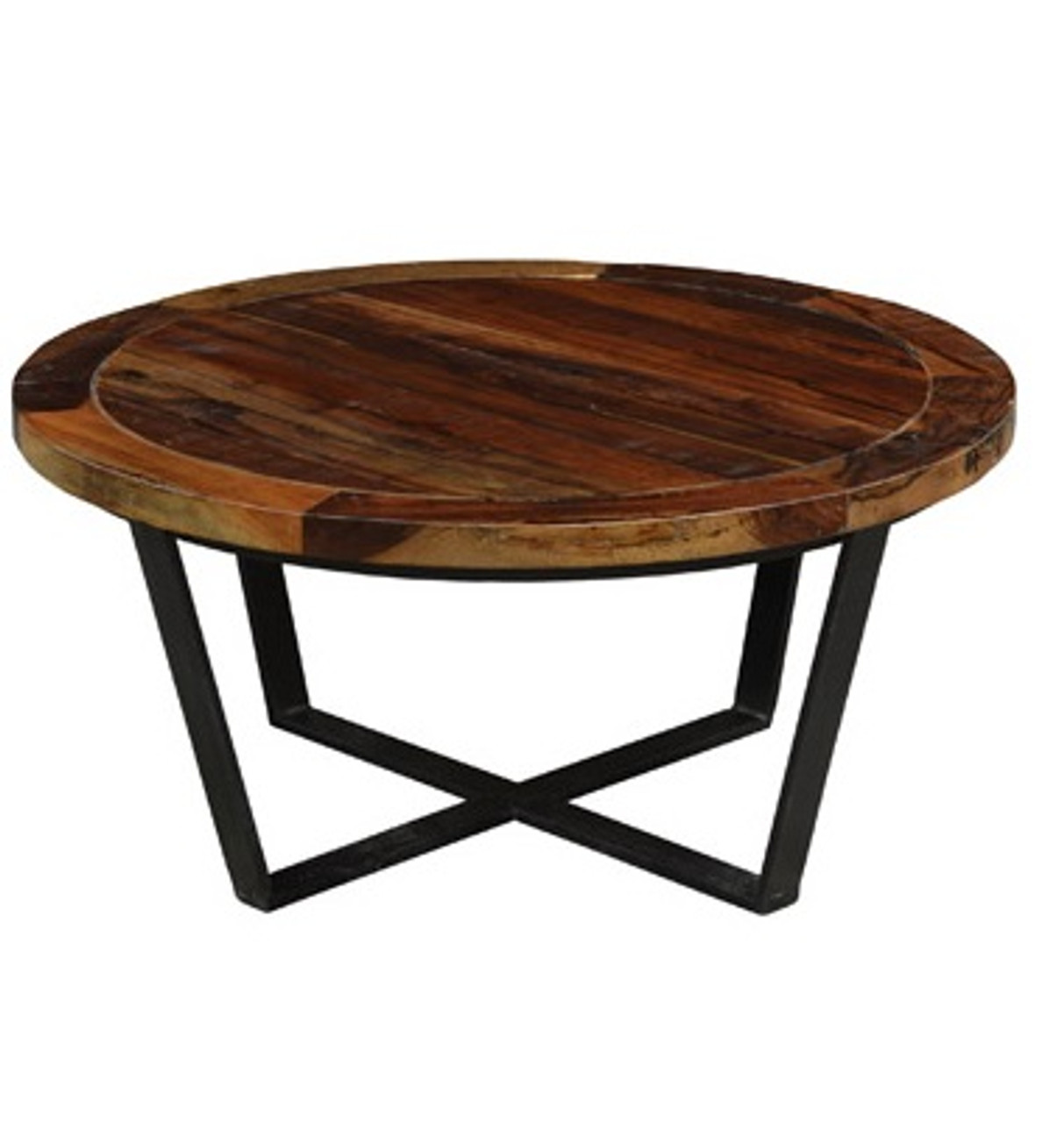 Loft Geometric Metal Base Round Wooden Coffee Table | Zin Home