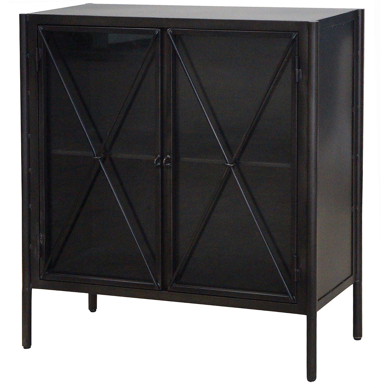 Industrial Aged Black Metal Small Chest With Glass Doors Zin Home