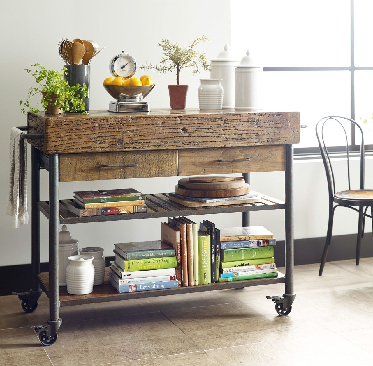 Industrial Reclaimed Wood Kitchen Island Cart On Wheels Zin Home