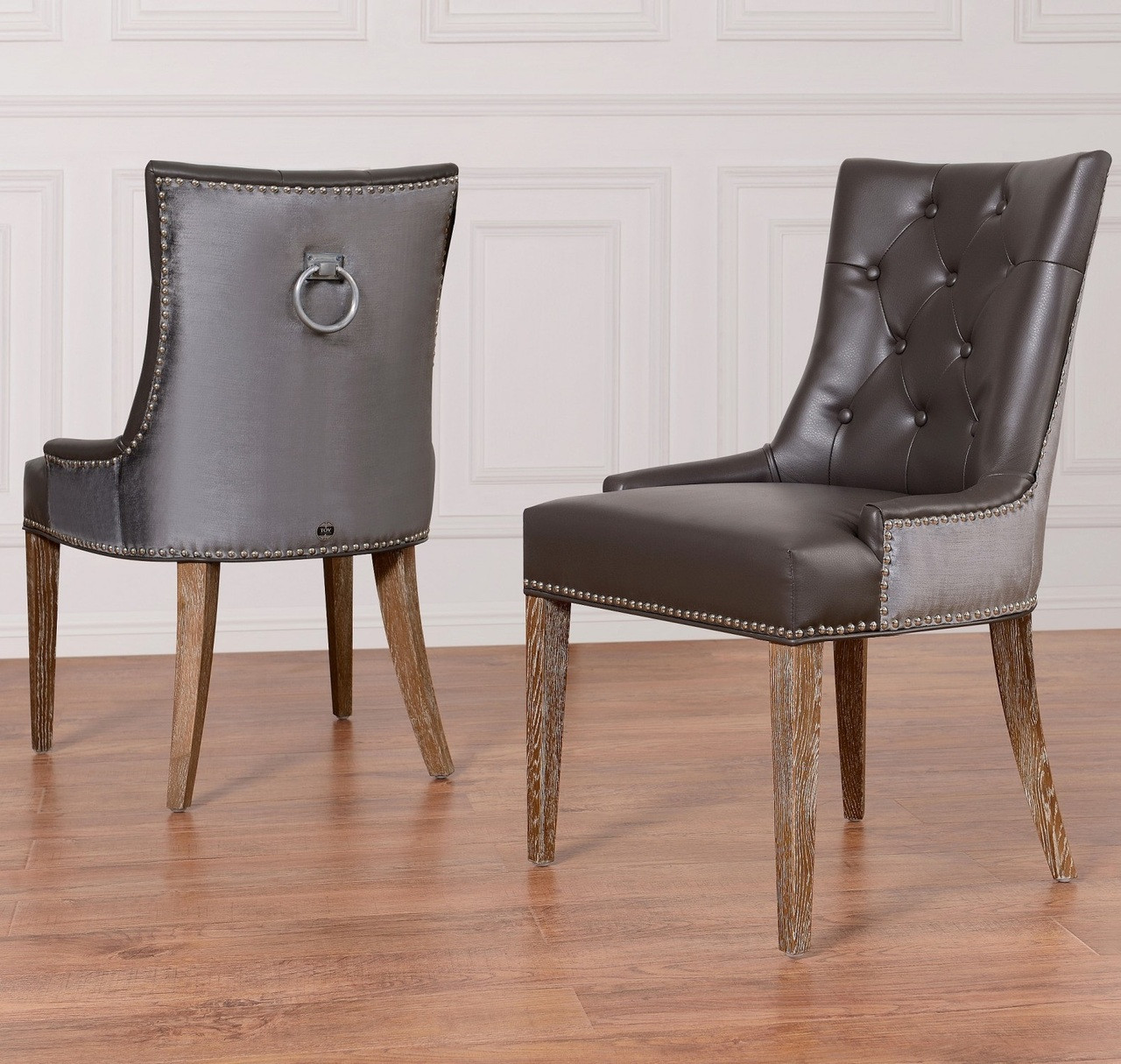 Uptown Navy Velvet + Leather Dining Side Chair Zin Home