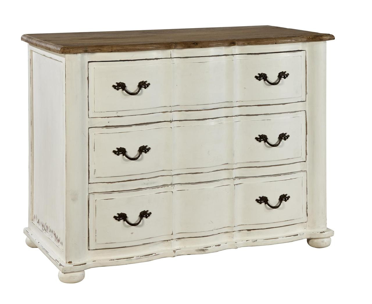 Vintage White Solid Elm Wood 3 Drawer Chest Zin Home
