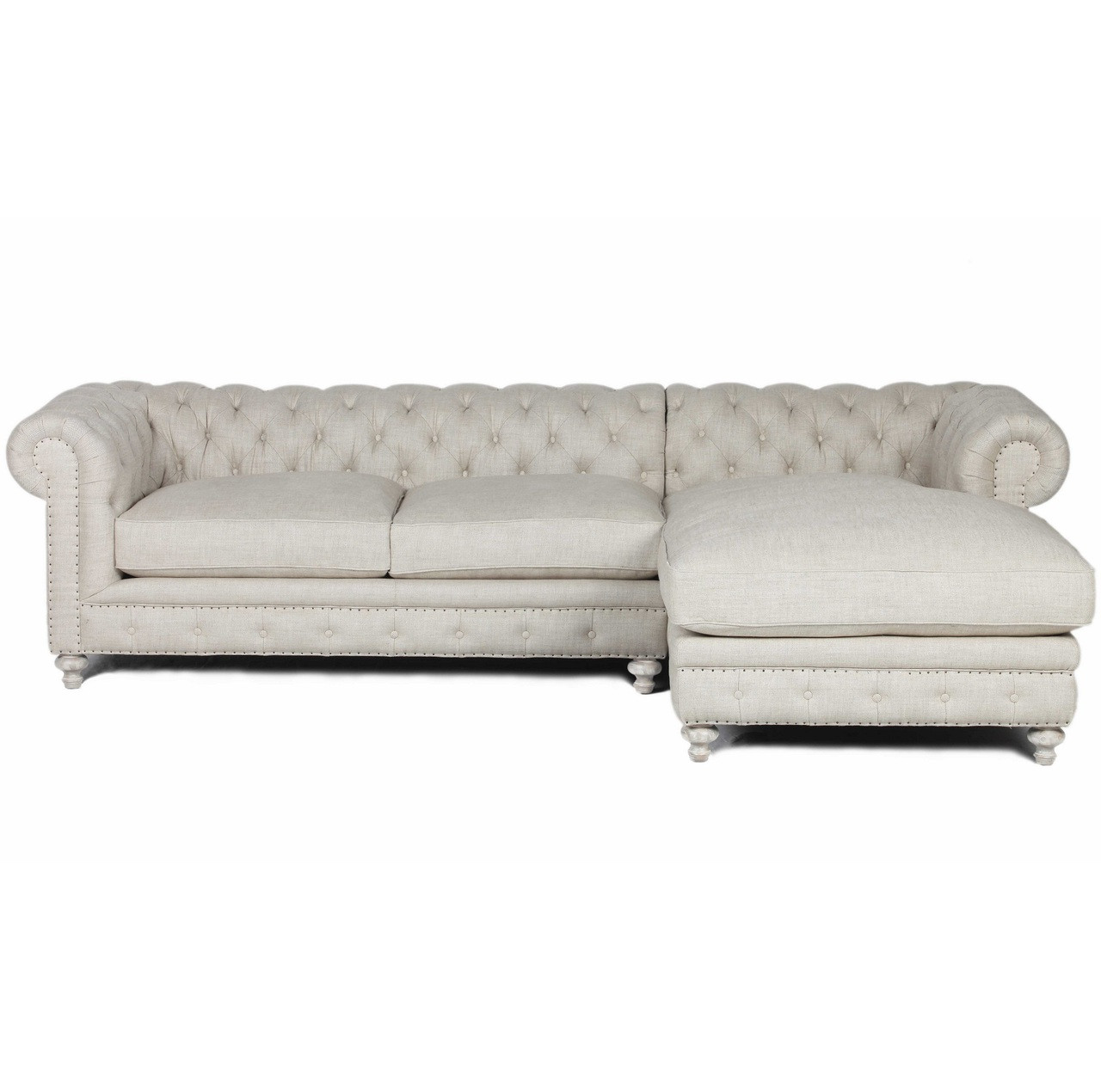 Warner Tufted Linen Chesterfield Right Chaise Sectional Sofa