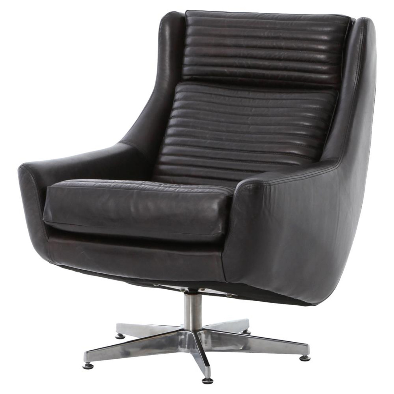 English Charles Black Leather Swivel Chair Zin Home