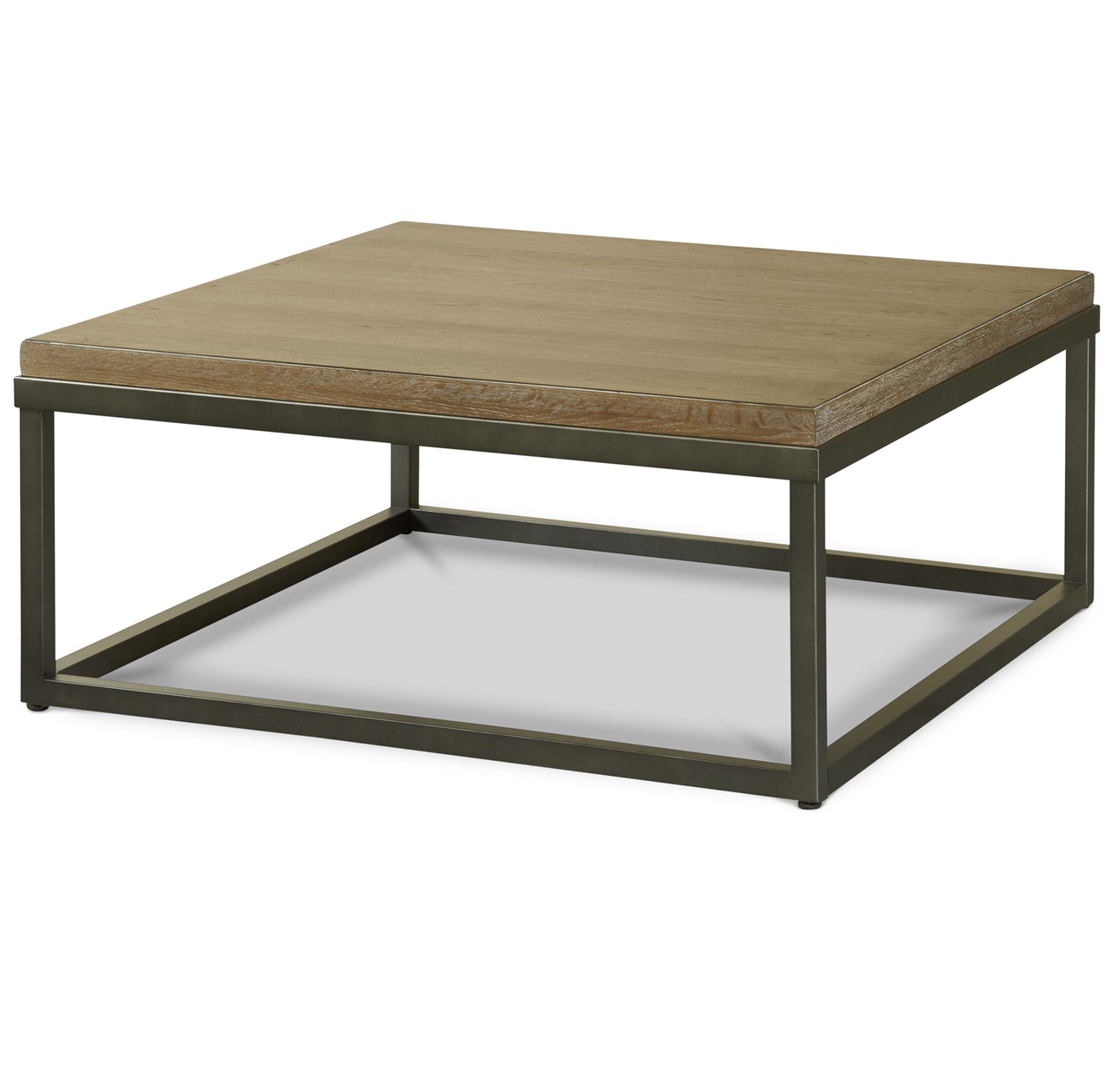 French Industrial Oak Wood + Metal Square Cocktail Table Zin Home
