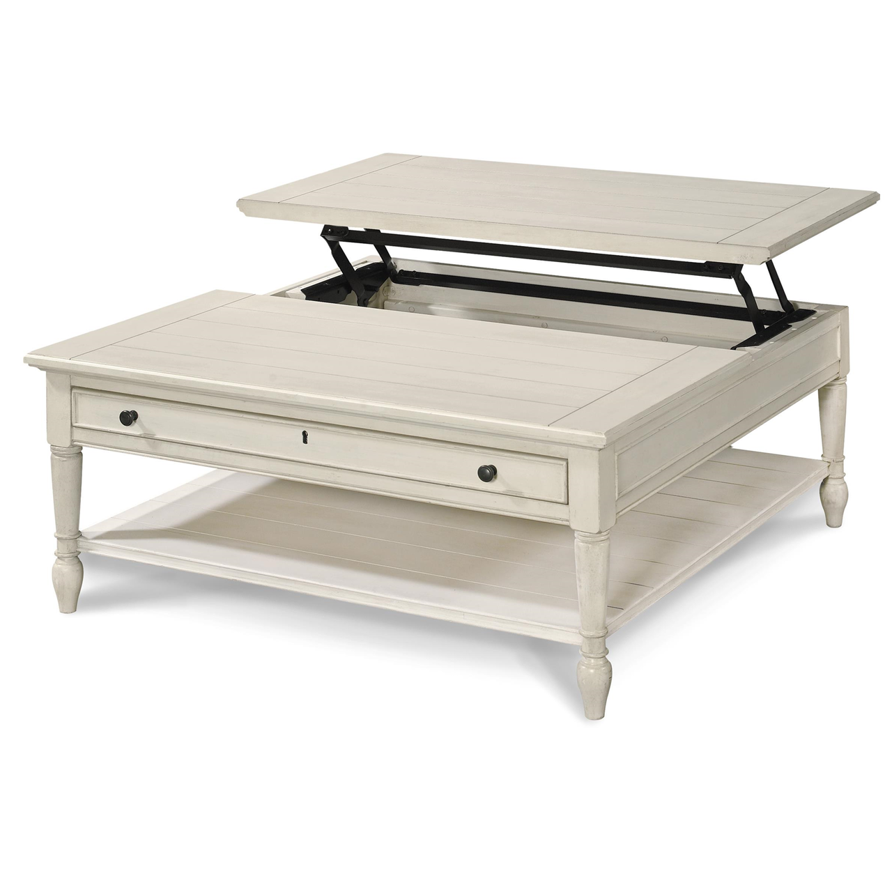 Country-Chic White Wood Square Coffee Table Lift Top | Home