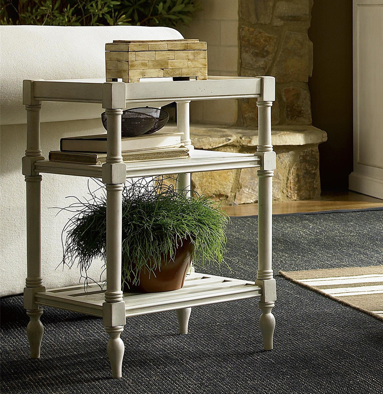 Country-Chic Maple Wood White Side Table With Shelf | Zin Home