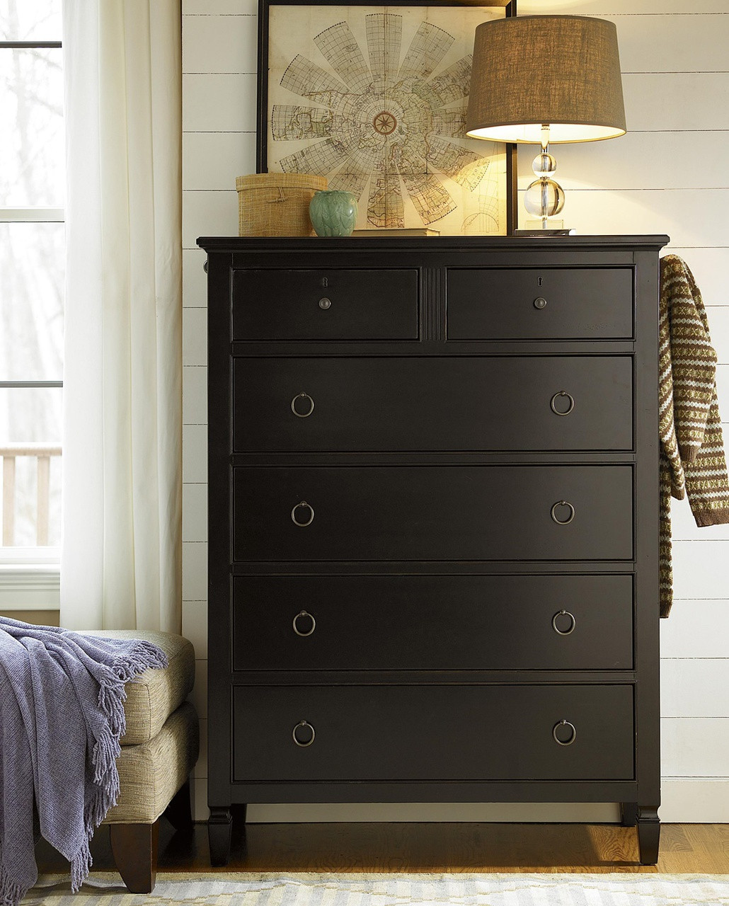 Country Chic Maple Wood 6 Drawers Chest Black Zin Home