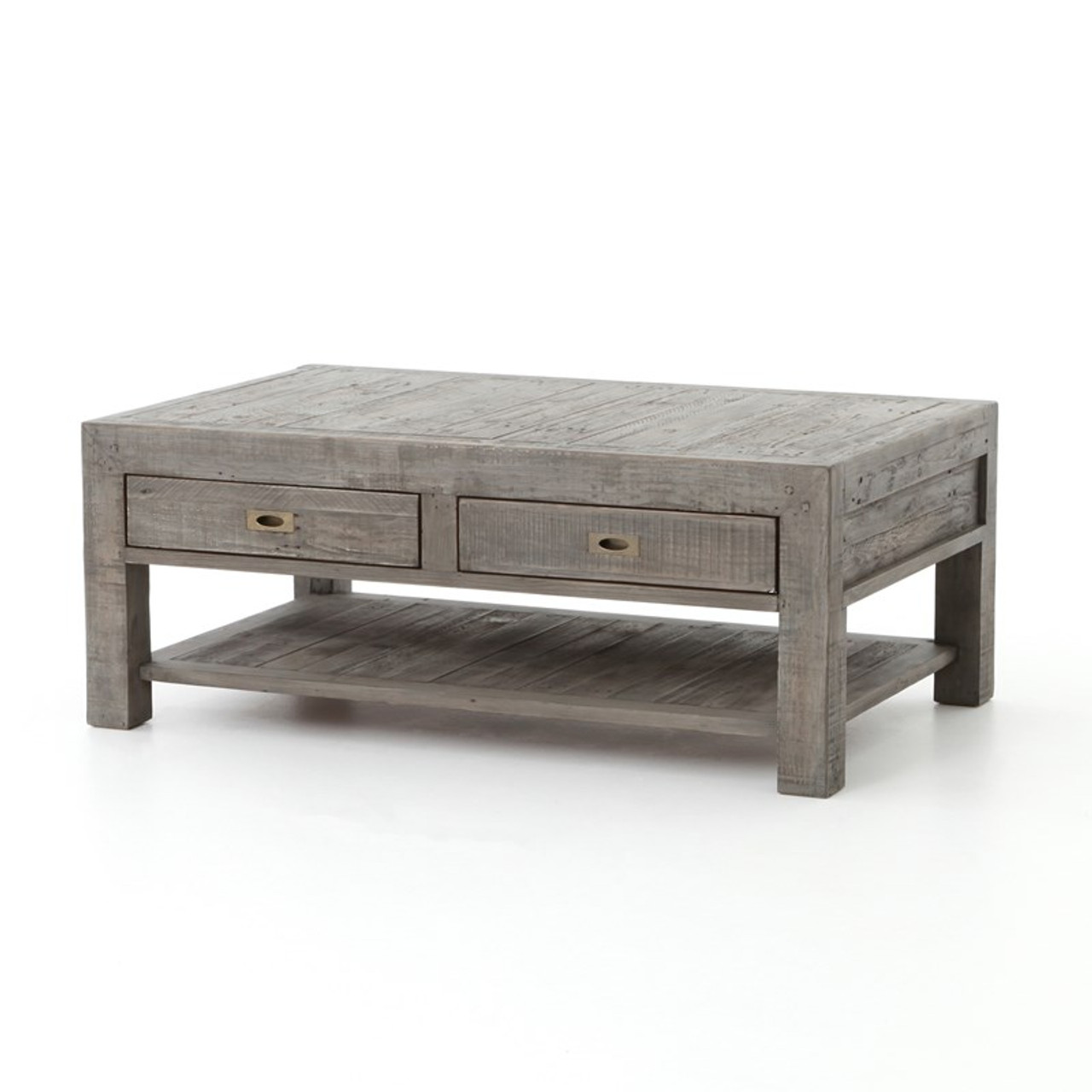 Parsons Reclaimed Wood Coffee Table With 2 Drawers Grey