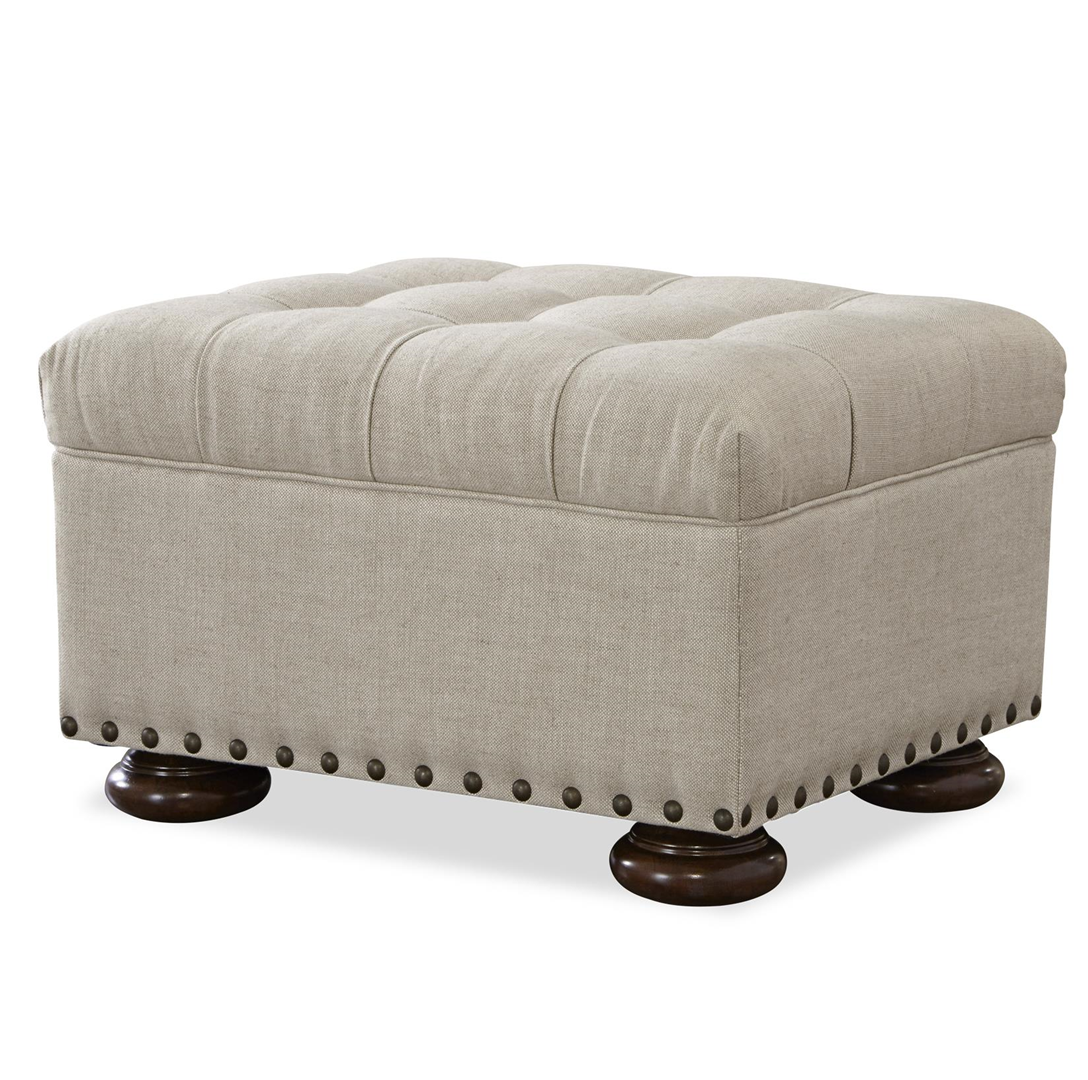 Maxwell Linen Upholstered Tufted Ottoman with Nailhead Trim Zin Home