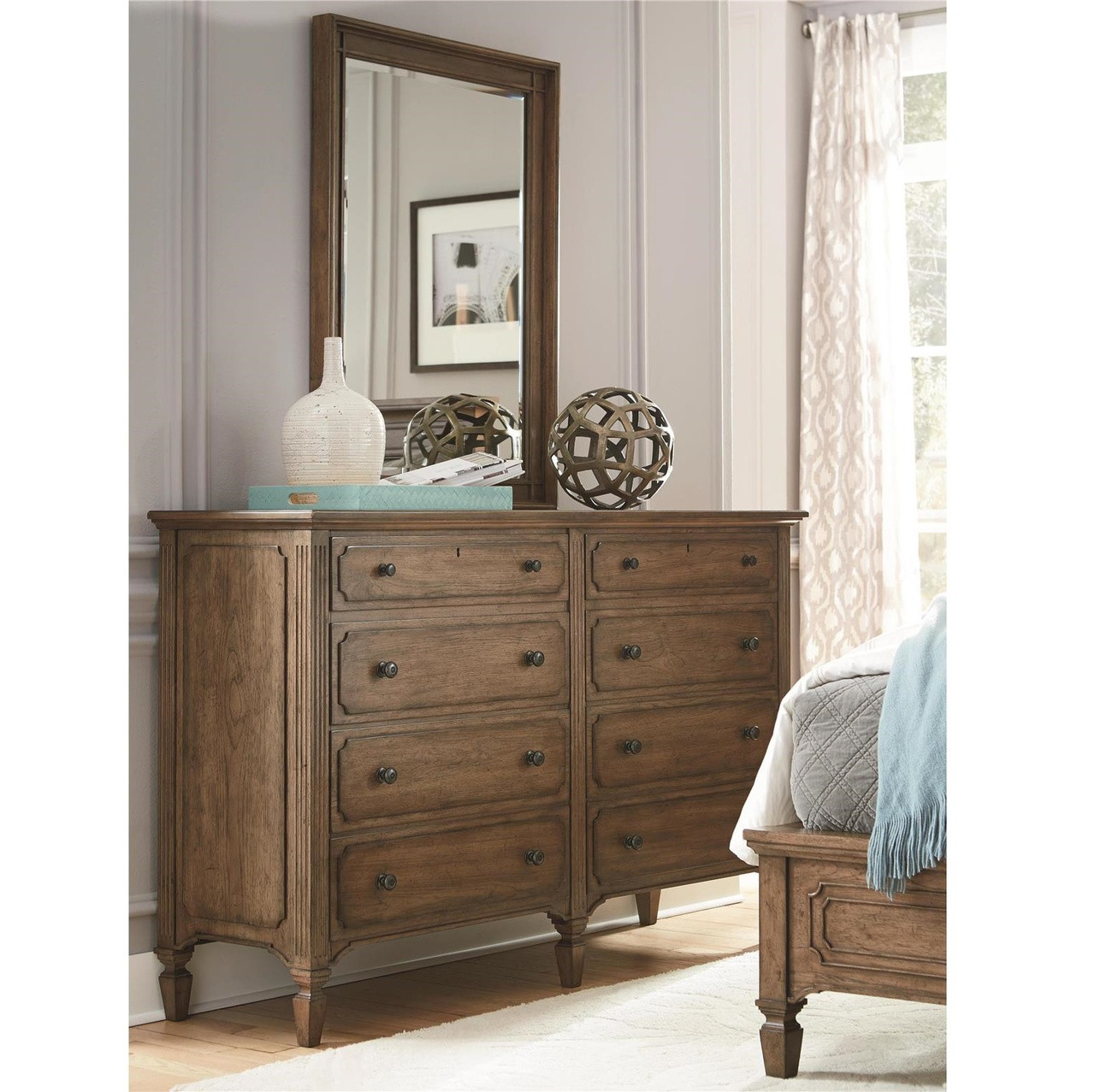 Maison Wooden 8 Drawers Double Dresser with Mirror