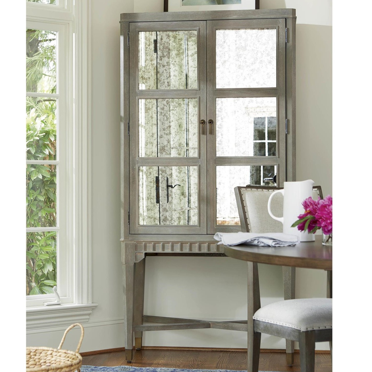 Playlist Vintage Grey Oak Antique Mirrored Bar Cabinet Zin Home
