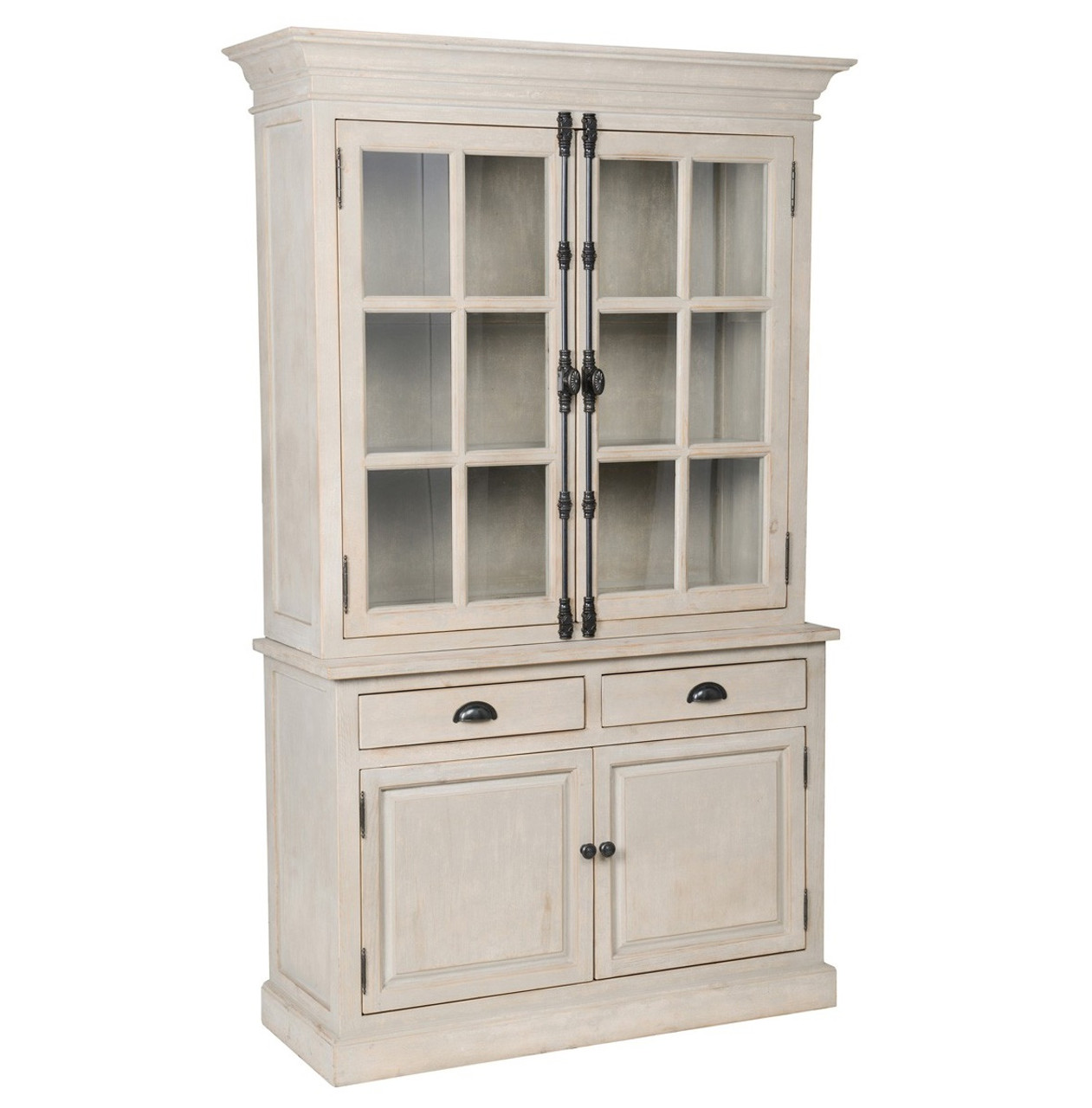 Chateau Solid Wood 2 French Door Hutch Cabinet Antique White