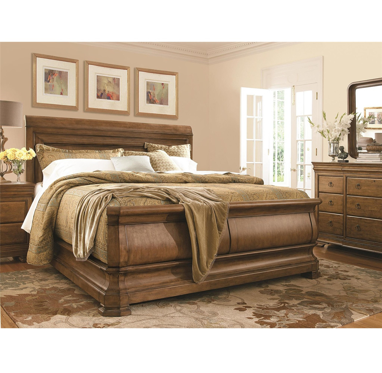 Passion Furniture Louis Philippe Black King Sleigh Wood Bed with High Footboard