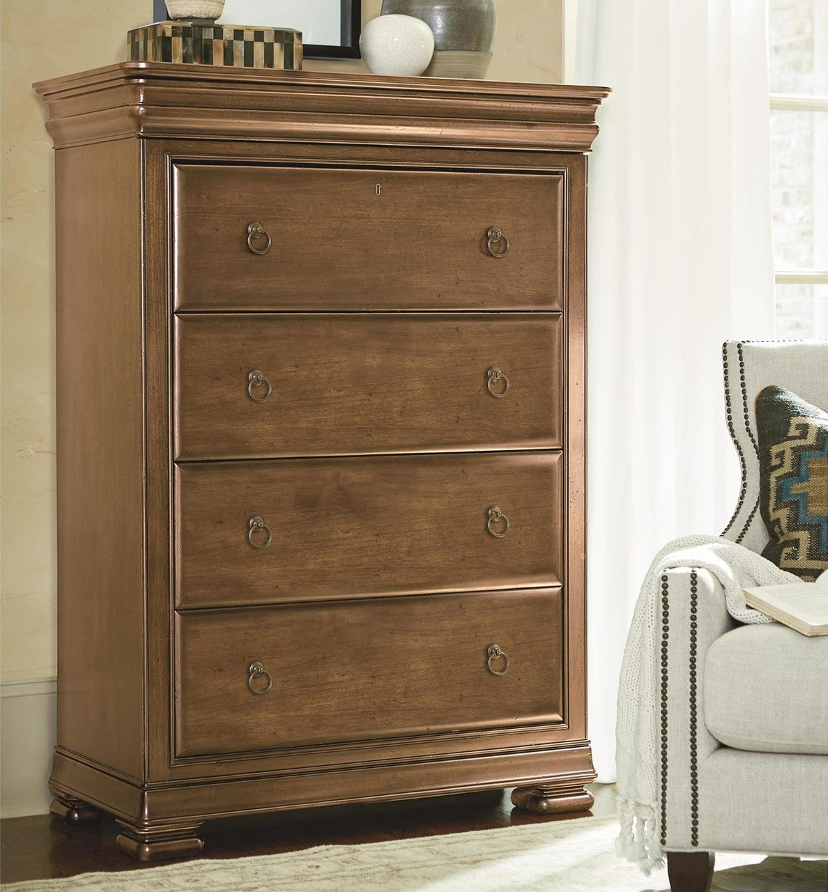 Traditional 2 Drawers wood Nightstand By Louis Philippe III, Brown