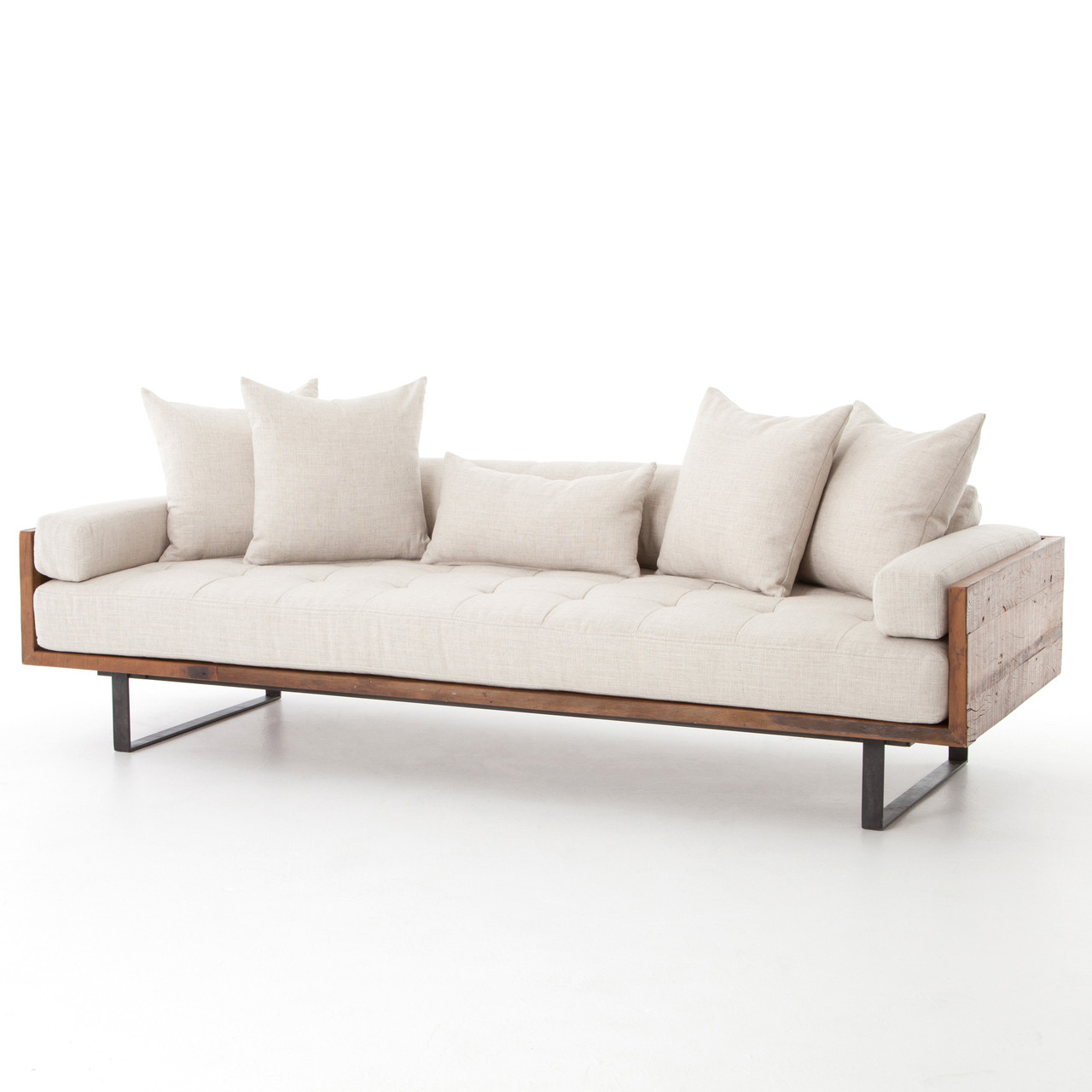 Ranger Rustic Loft Natural Linen Exposed Wood Sofa Zin Home