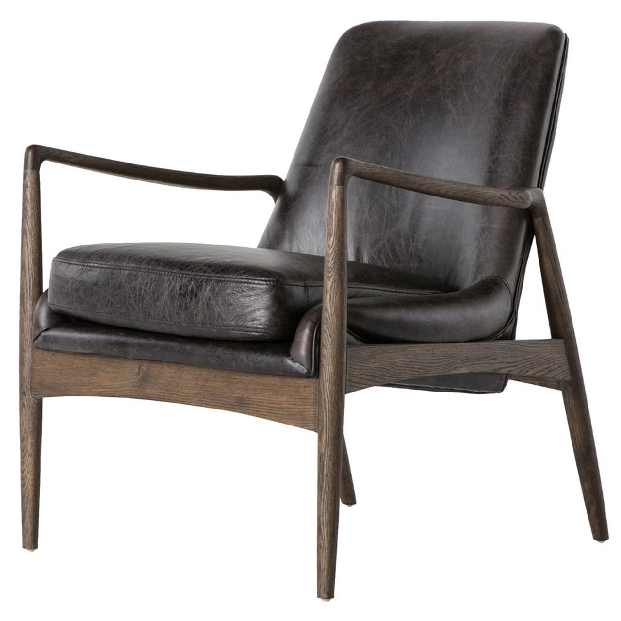 Braden Mid Century Modern Black Leather Club Chair Zin Home